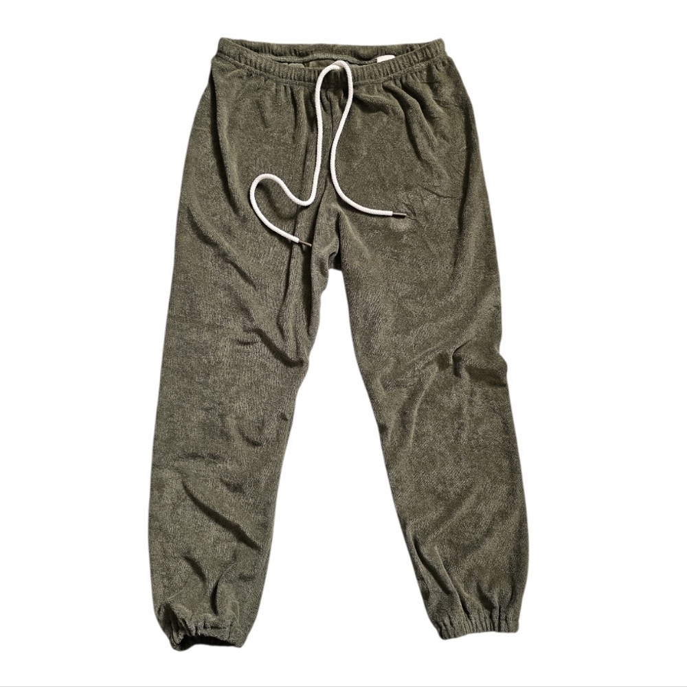 The Great Cropped Jogger Pants Terry Cloth Cotton Army Green